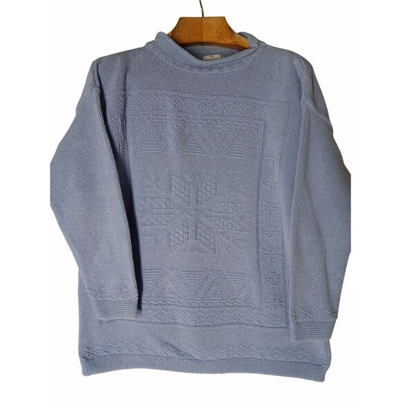 Basic Editions Vintage Light Blue Knit Pullover Sweater Snowflake Pattern Size L - Picture 15 of 15